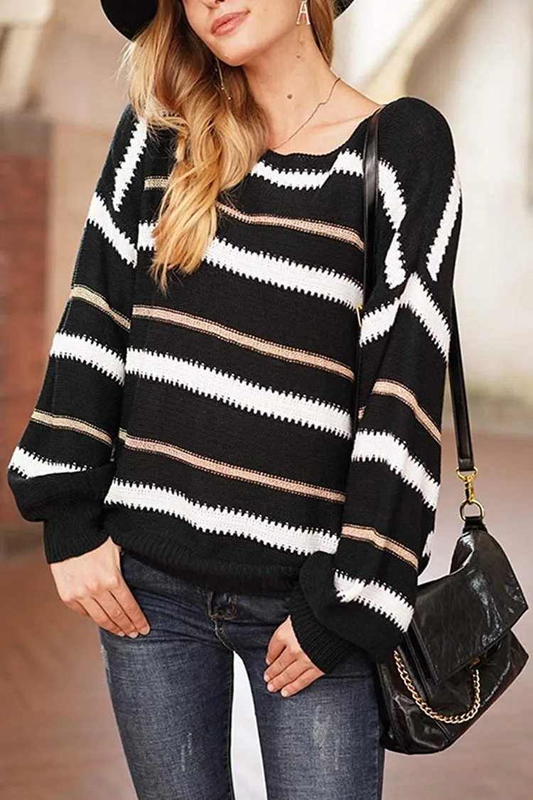 Crewneck Striped Color Block Oversized Knitted Sweater