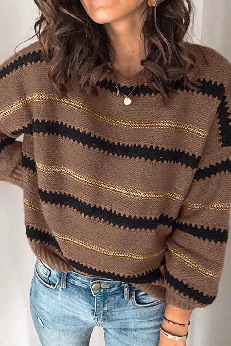 Crewneck Striped Color Block Oversized Knitted Sweater