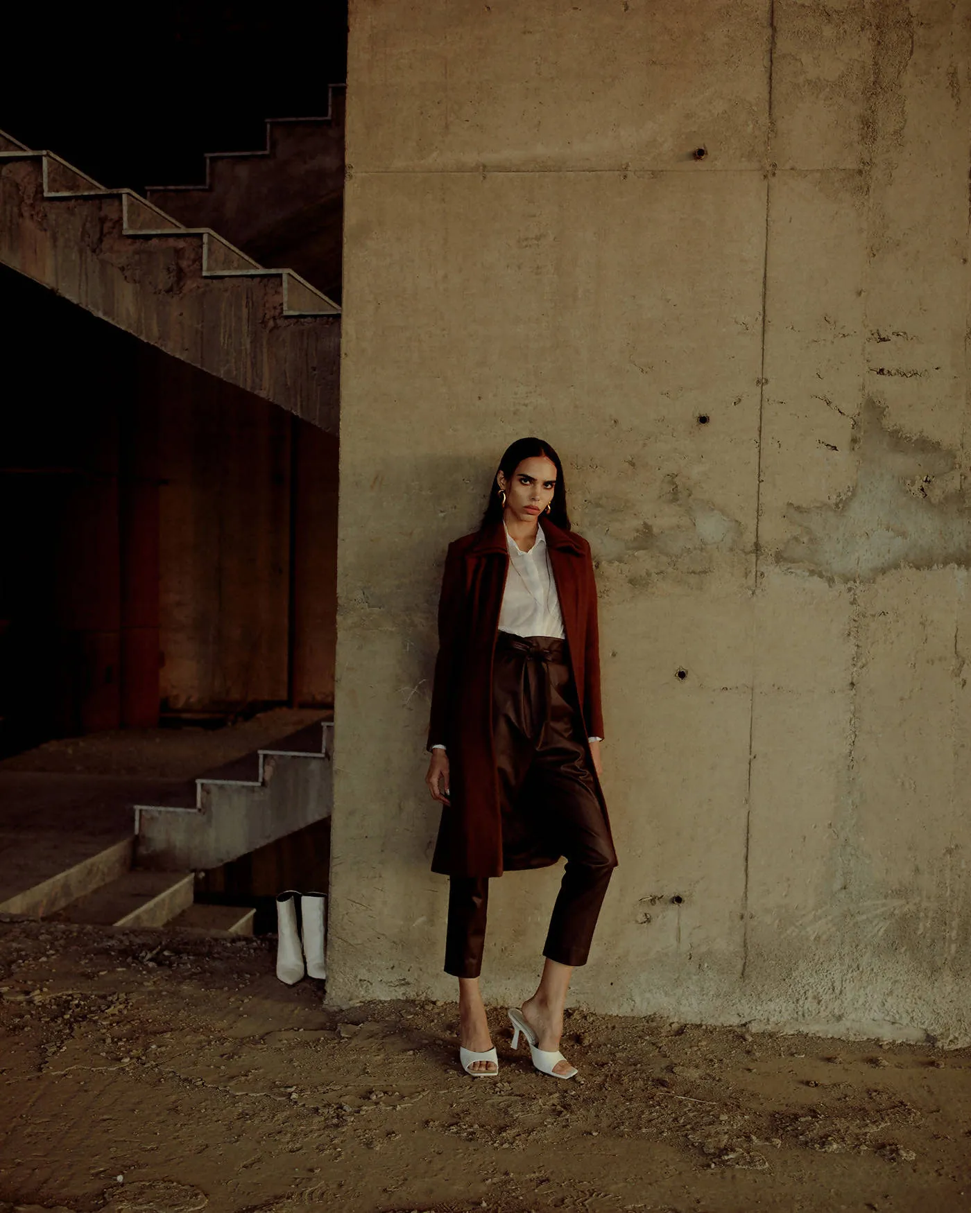 Cropped Artificial Leather Pants in Brown
