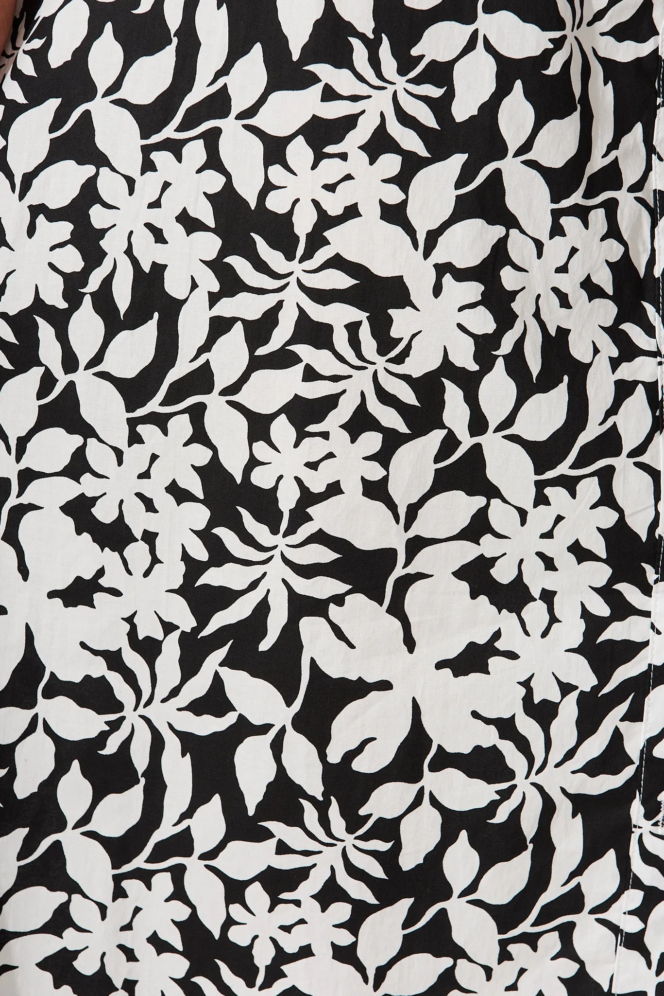 Davina Midi Shirt Dress In Black With White Floral Print Cotton