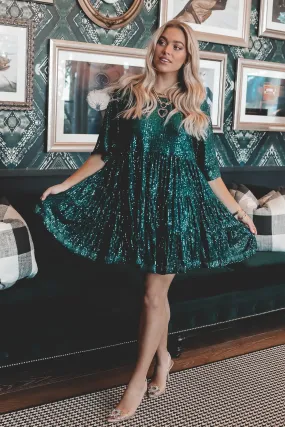 DEAL My Queen Sequin Green Babydoll Dress