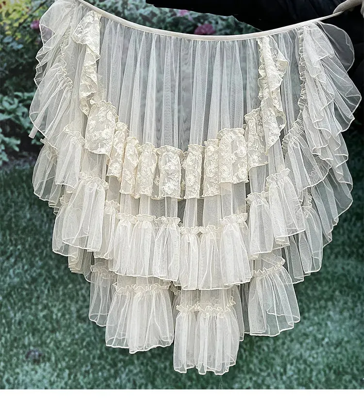 Double Layered Lolita Waist Curtain Sheer Cover Up Skirt
