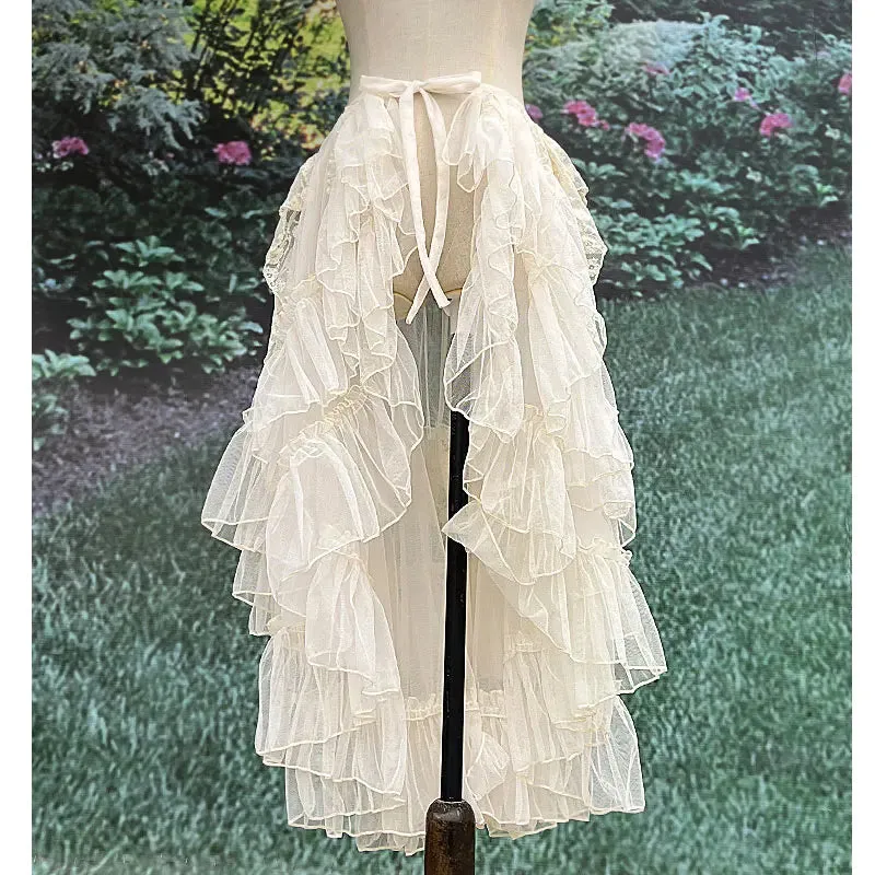 Double Layered Lolita Waist Curtain Sheer Cover Up Skirt