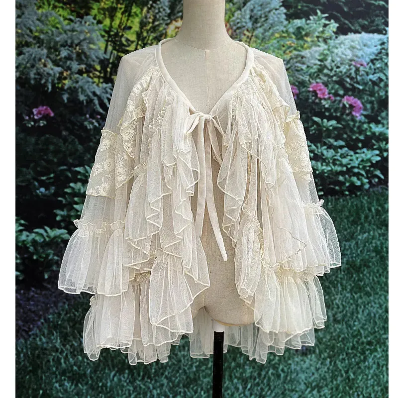 Double Layered Lolita Waist Curtain Sheer Cover Up Skirt