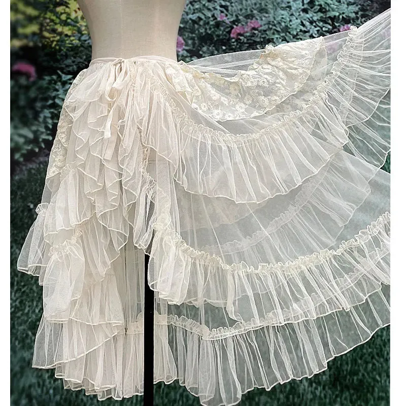 Double Layered Lolita Waist Curtain Sheer Cover Up Skirt