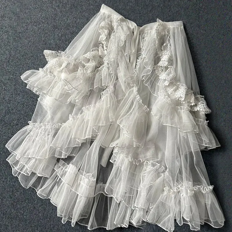 Double Layered Lolita Waist Curtain Sheer Cover Up Skirt