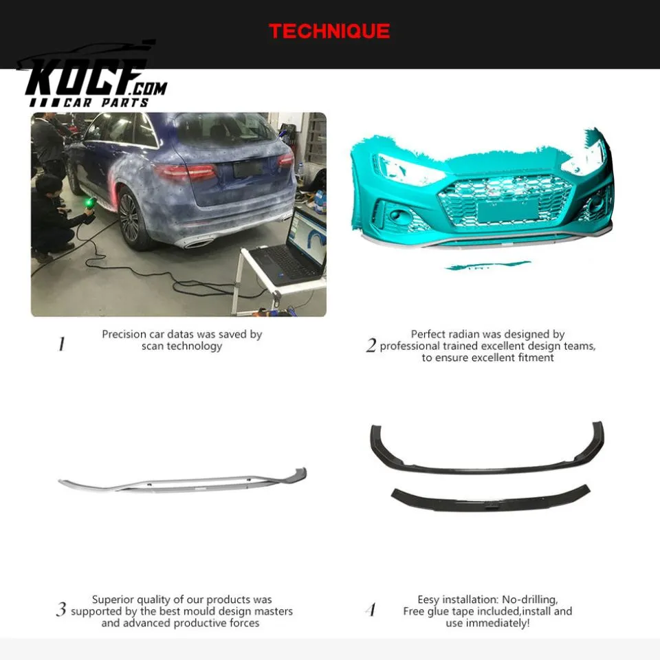 Dry Carbon Fiber RS4 Front Bumper Lip for Audi RS4 B9 A4 Avant 4-Door 2020 2021