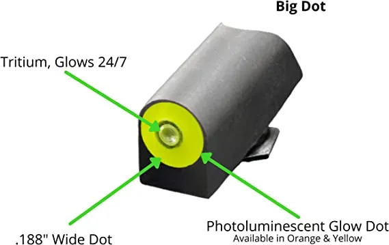 DXT2 Big Dot Night Sight for Glocks, Front and Rear Glow in The Dark Tritium Handgun Sights for Tactical Applications, Fits All Glocks (Yellow, Glock 42, 43, 43X, 48)