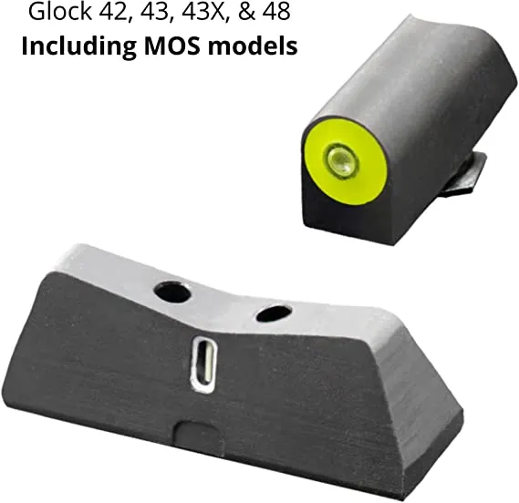 DXT2 Big Dot Night Sight for Glocks, Front and Rear Glow in The Dark Tritium Handgun Sights for Tactical Applications, Fits All Glocks (Yellow, Glock 42, 43, 43X, 48)