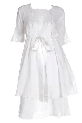 Edwardian White Tiered Vintage Lawn Dress w/ Lace & Satin Ribbon