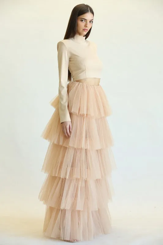 Elegant Posie High Waisted Layered Ruffle Maxi Skirt