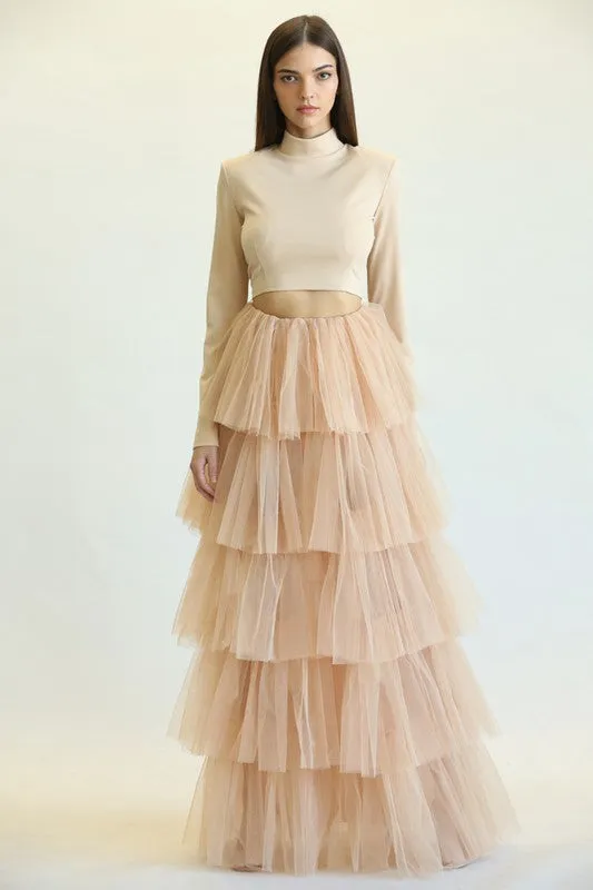 Elegant Posie High Waisted Layered Ruffle Maxi Skirt
