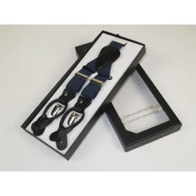 ELEGANT Suspenders Clip on and Button Option for Slacks or Suit Pants Navy Blue