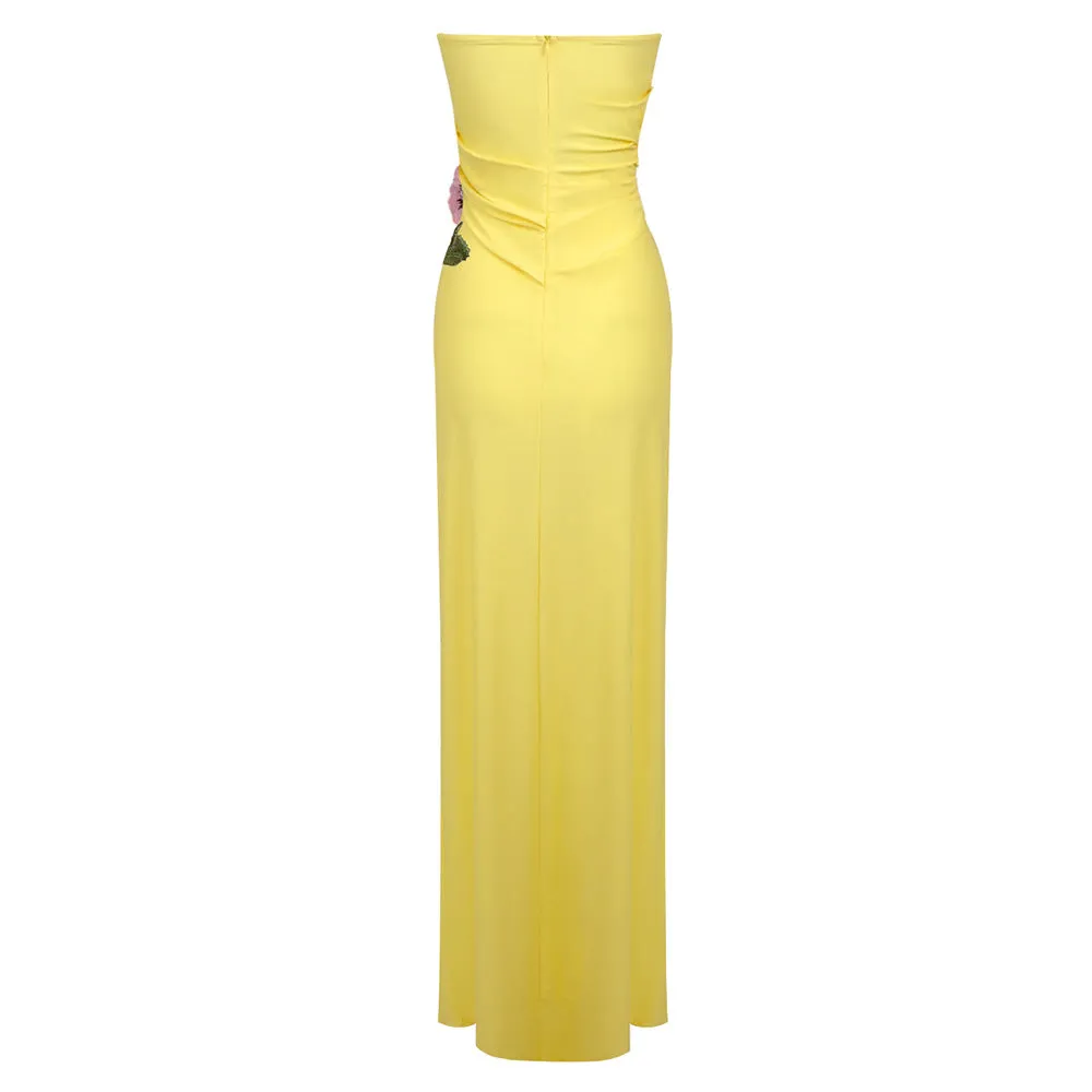 Elegant Yellow Three-Dimensional Embroidery Formal Dress