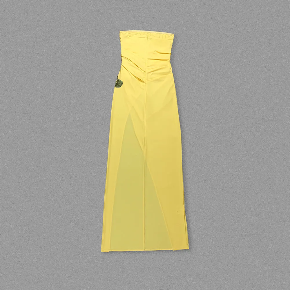 Elegant Yellow Three-Dimensional Embroidery Formal Dress