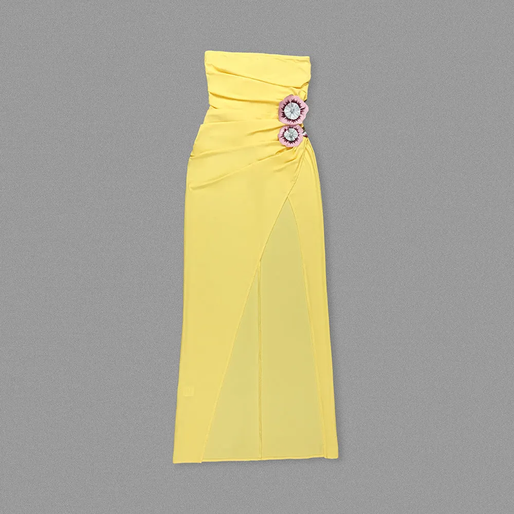 Elegant Yellow Three-Dimensional Embroidery Formal Dress