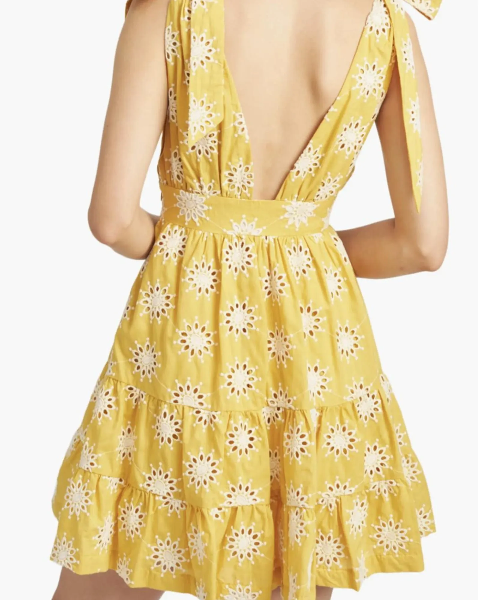 Embroidered Tiered Mini Dress in Yellow | Yellow