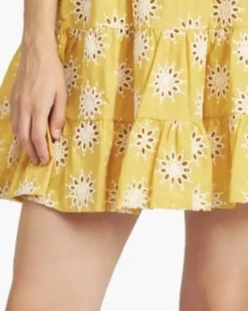 Embroidered Tiered Mini Dress in Yellow | Yellow