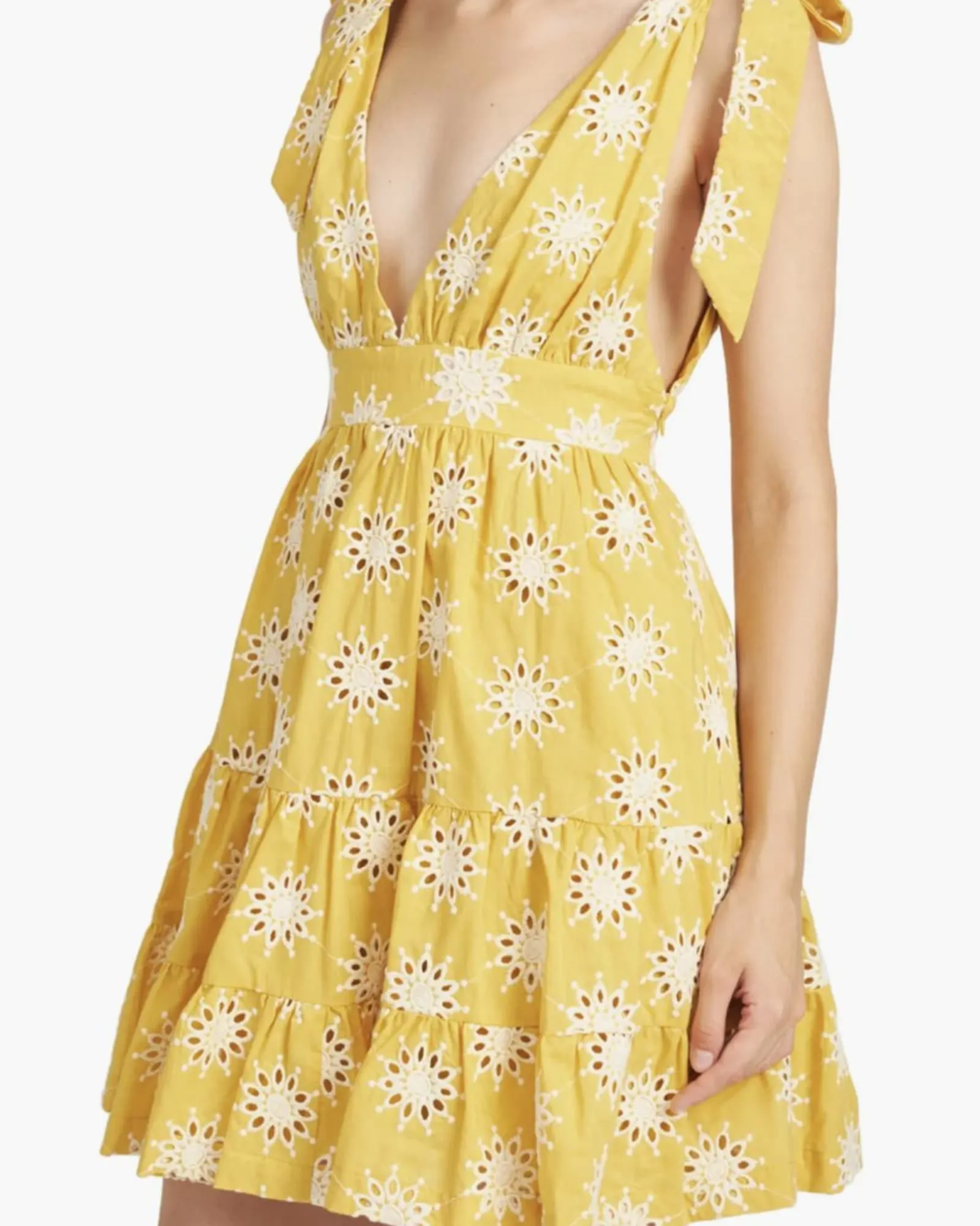 Embroidered Tiered Mini Dress in Yellow | Yellow