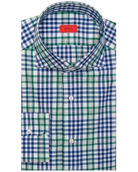 Emerald and Royal Blue Plaid Check Dress Shirt