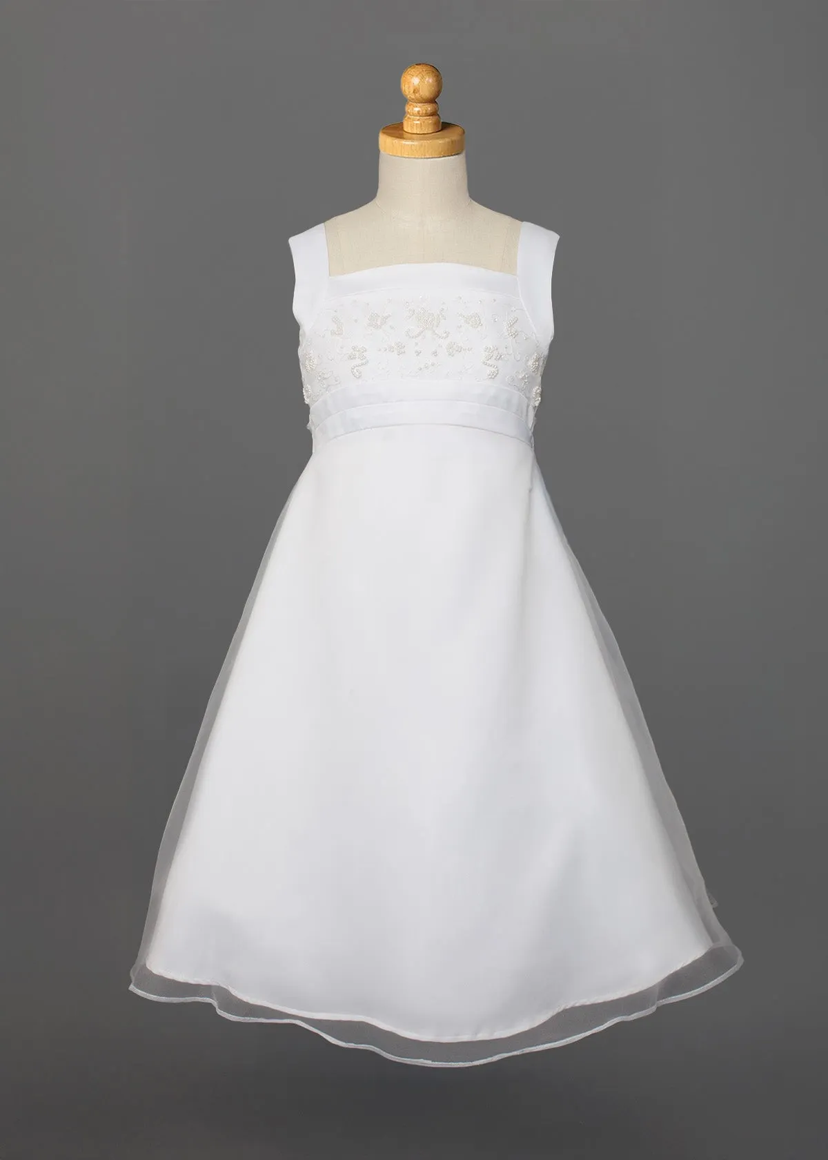 Empire Waist Communion Dress with Hand Beaded Pearl Embellishments