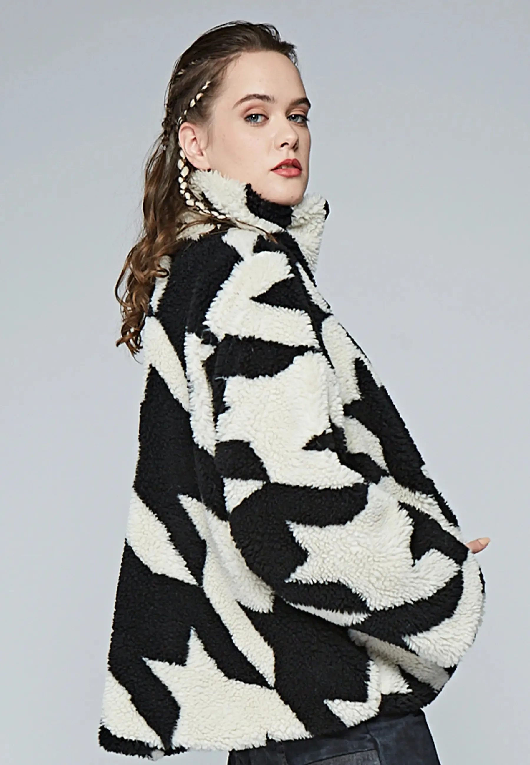 FLIP Mid-length, printed, reversible teddy coat