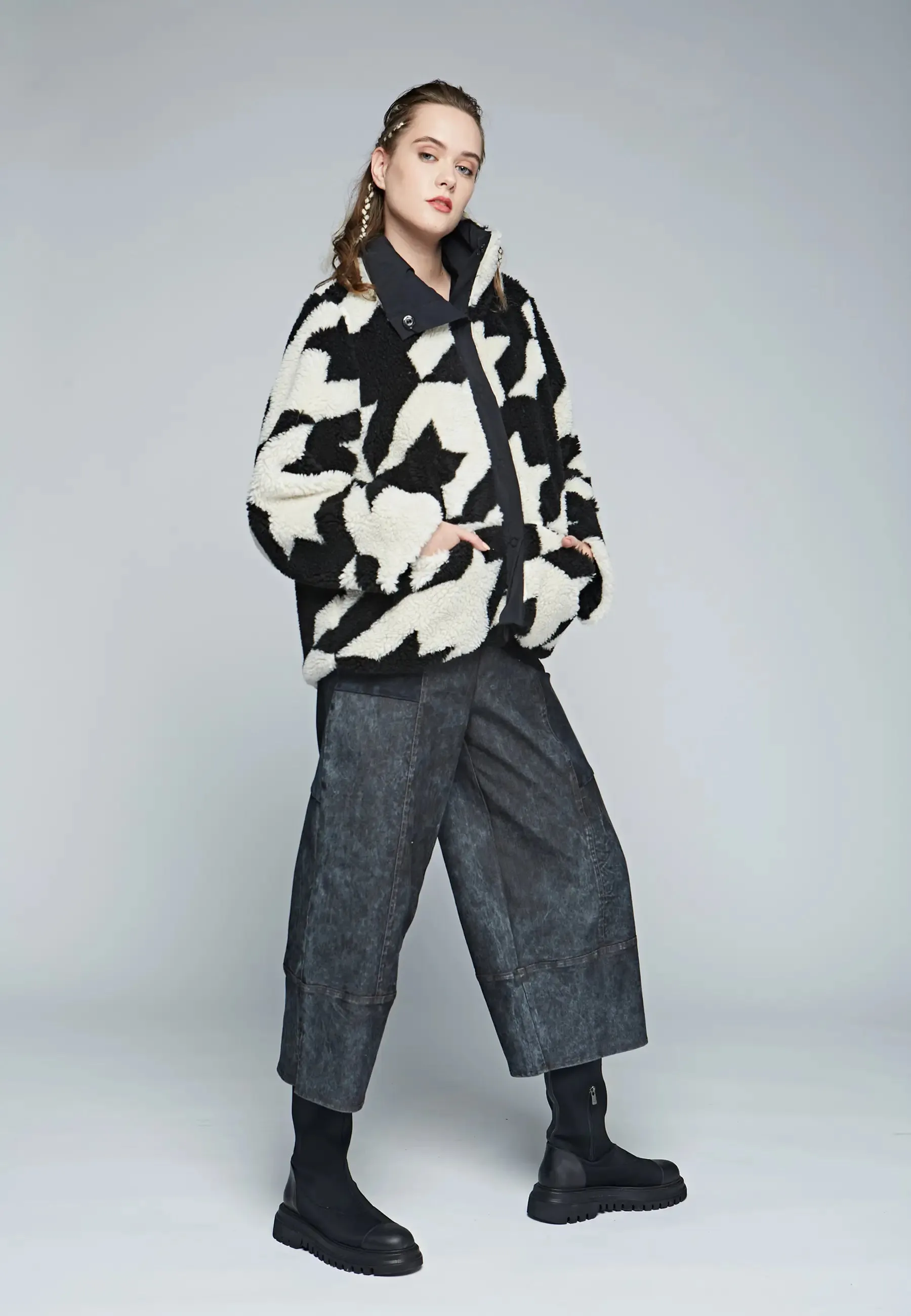 FLIP Mid-length, printed, reversible teddy coat