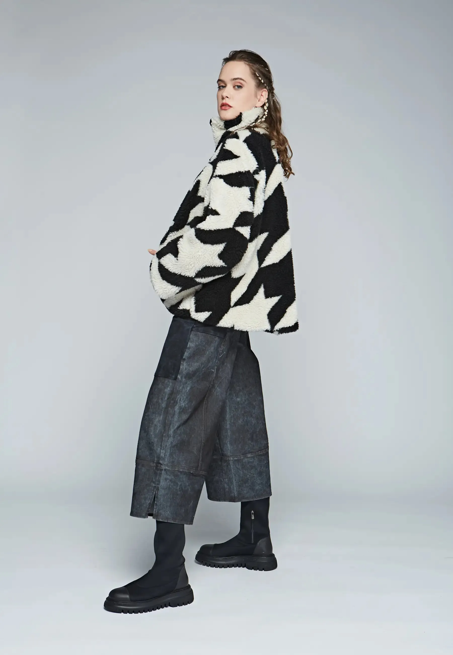 FLIP Mid-length, printed, reversible teddy coat