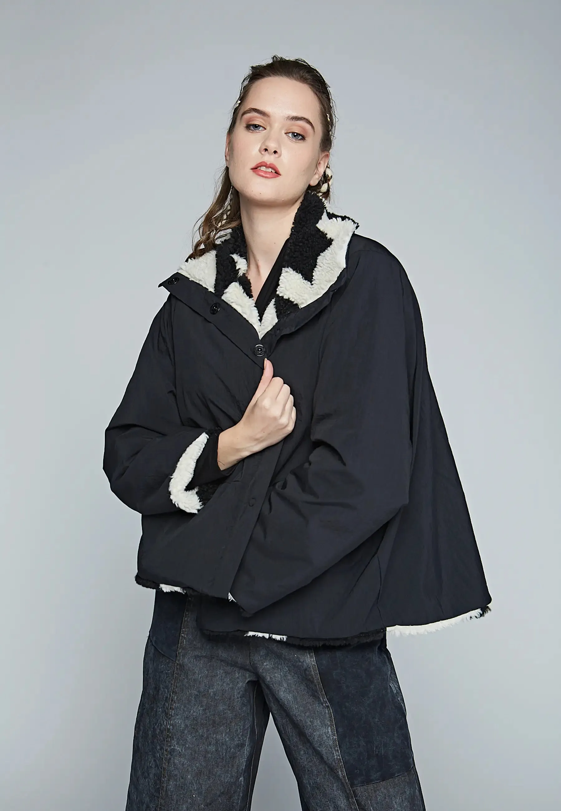 FLIP Mid-length, printed, reversible teddy coat