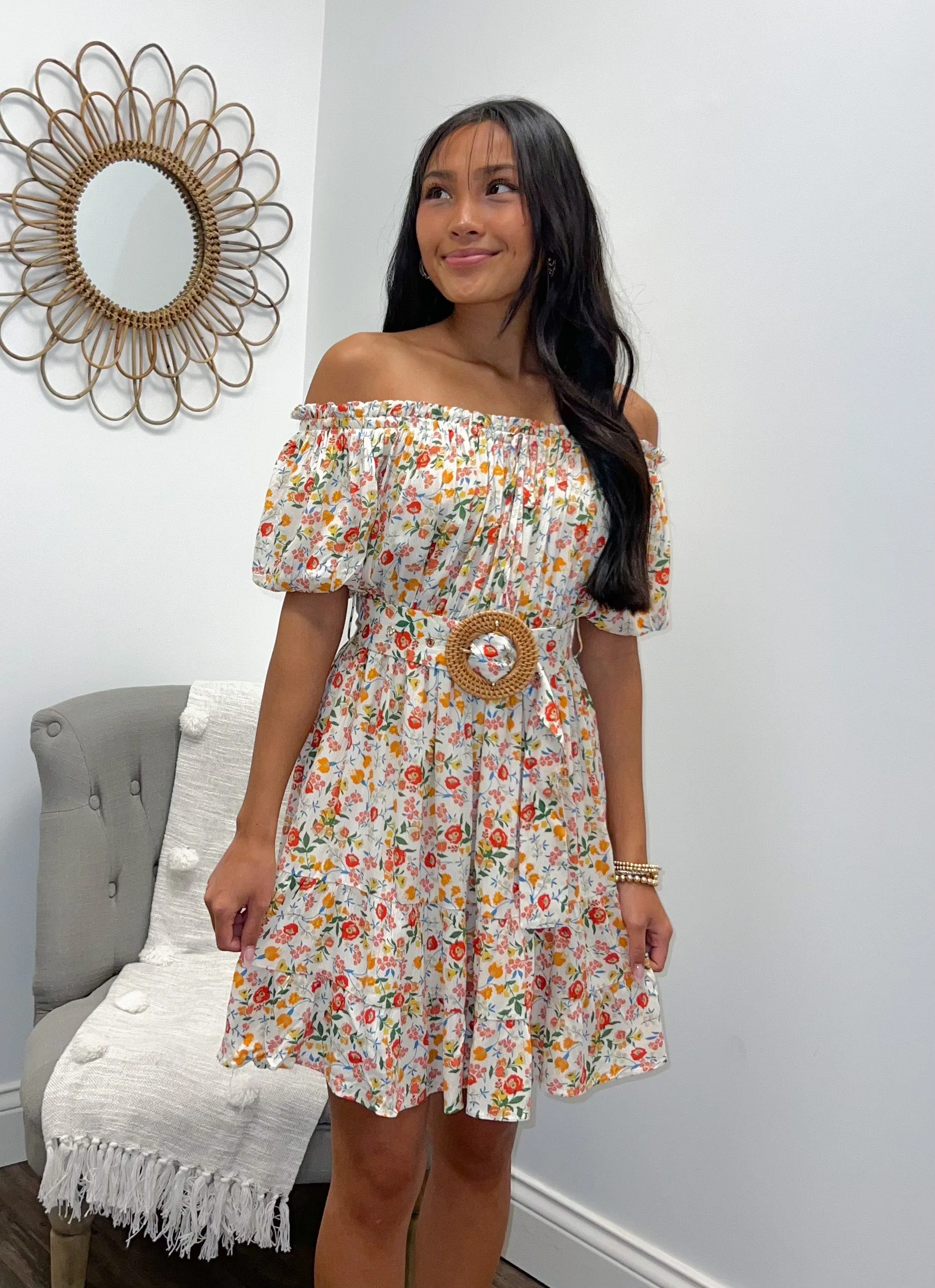 Floral Multi Babydoll Dress w/ Belt