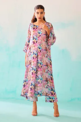 Floral Print A-Line Tunic Dress & Pant Set