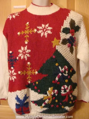 Funny Ugly Christmas Sweater Bulky Tree and Candycanes