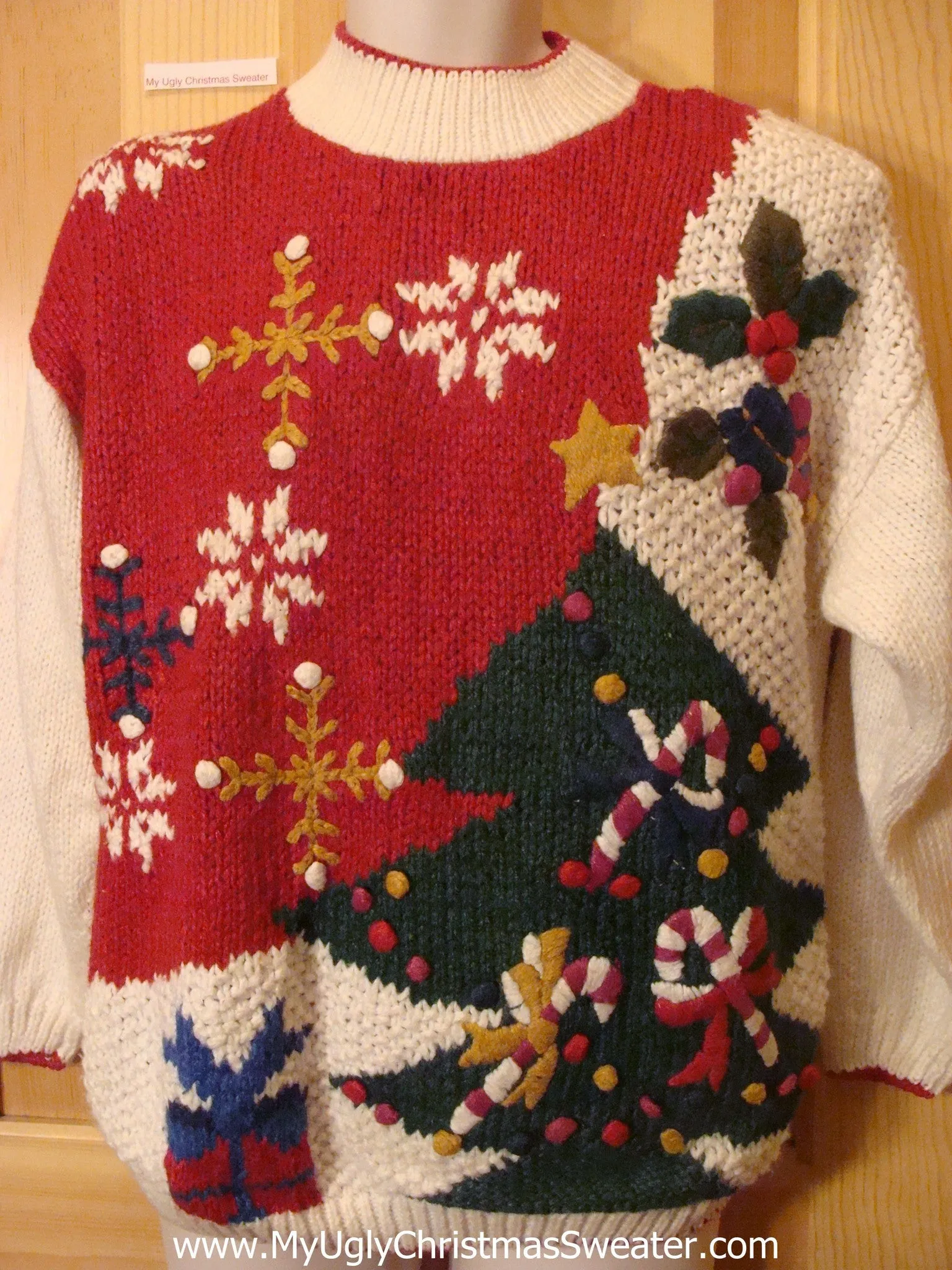 Funny Ugly Christmas Sweater Bulky Tree and Candycanes