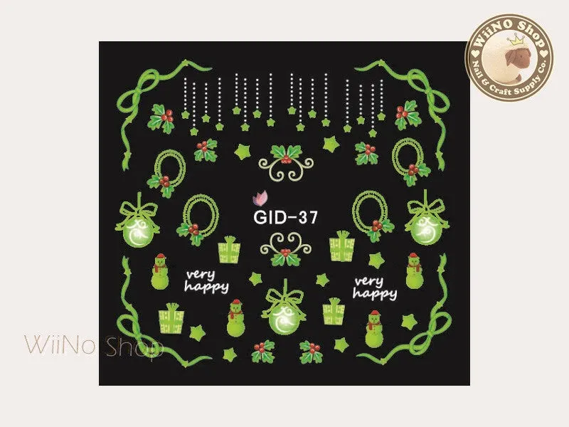 GID-037 Christmas Glow In The Dark Water Slide Nail Art Decals - 1pc