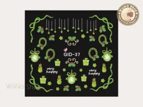 GID-037 Christmas Glow In The Dark Water Slide Nail Art Decals - 1pc