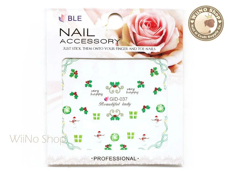 GID-037 Christmas Glow In The Dark Water Slide Nail Art Decals - 1pc