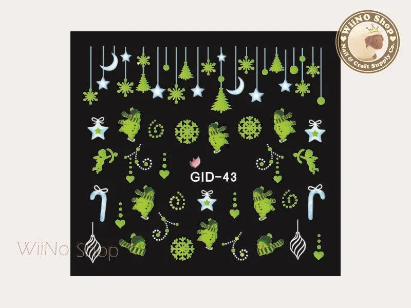 GID-043 Christmas Glow In The Dark Water Slide Nail Art Decals - 1pc