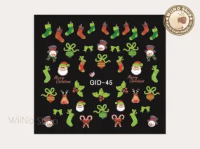 GID-045 Christmas Glow In The Dark Water Slide Nail Art Decals - 1pc