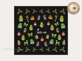 GID-046 Christmas Glow In The Dark Water Slide Nail Art Decals - 1pc