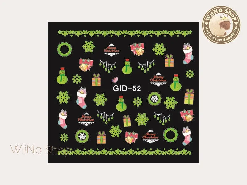 GID-052 Christmas Glow In The Dark Water Slide Nail Art Decals - 1pc