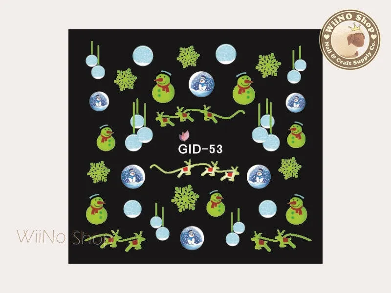 GID-053 Christmas Glow In The Dark Water Slide Nail Art Decals - 1pc