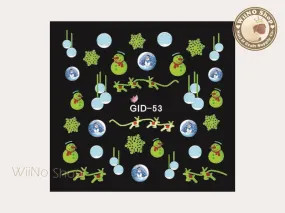 GID-053 Christmas Glow In The Dark Water Slide Nail Art Decals - 1pc