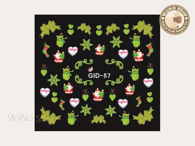 GID-057 Christmas Glow In The Dark Water Slide Nail Art Decals - 1pc