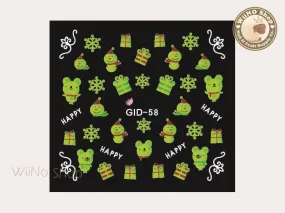 GID-058 Christmas Glow In The Dark Water Slide Nail Art Decals - 1pc