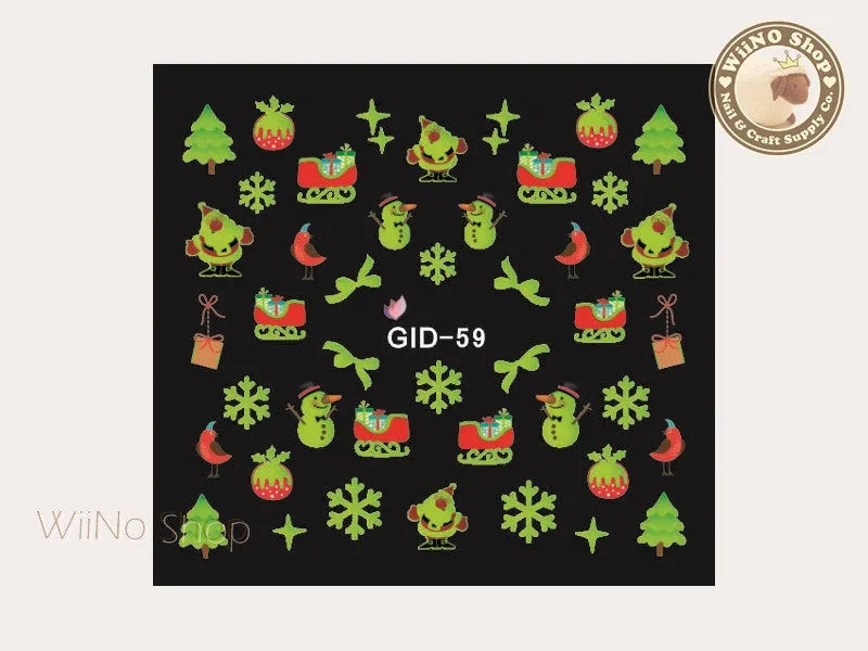 GID-059 Christmas Glow In The Dark Water Slide Nail Art Decals - 1pc