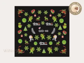 GID-060 Christmas Glow In The Dark Water Slide Nail Art Decals - 1pc