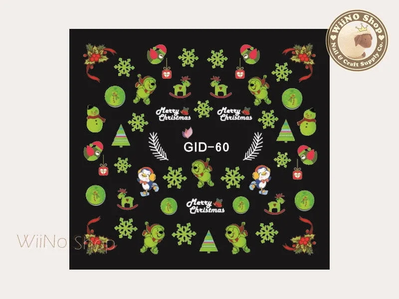 GID-060 Christmas Glow In The Dark Water Slide Nail Art Decals - 1pc