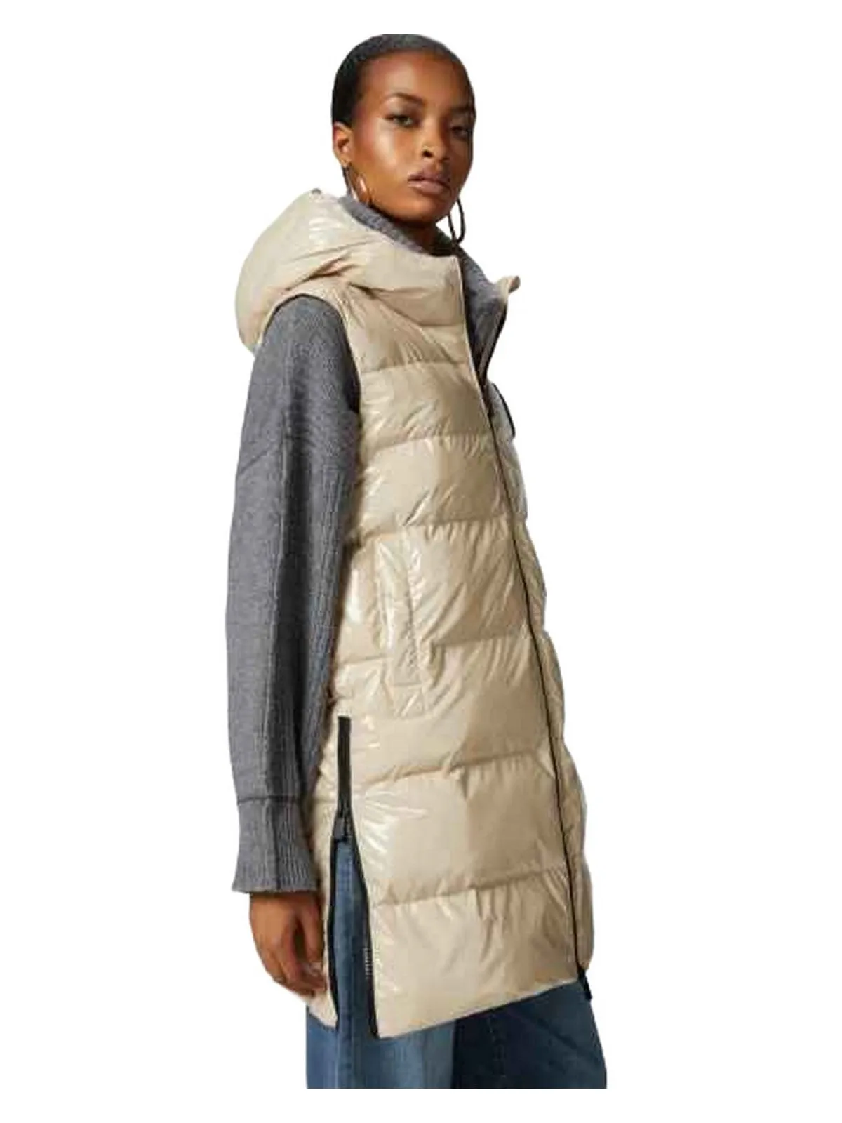 Gilet Donna Pinko - Piumino smanicato imbottito con cappuccio - Avorio