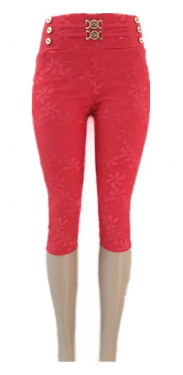 Girls Lace Design Pull On Capris Wholesale