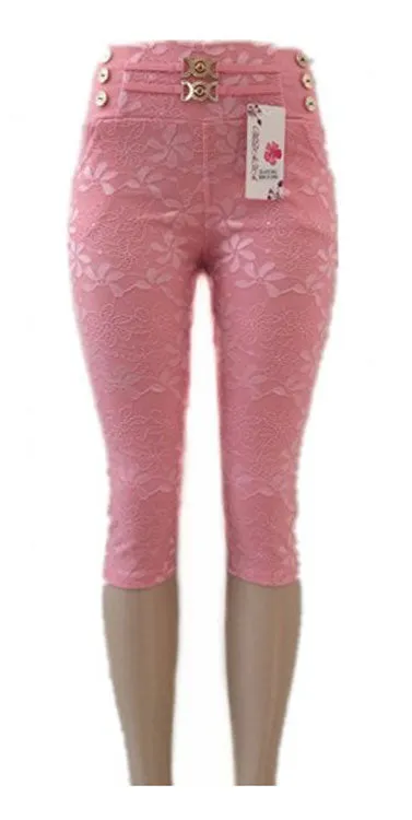Girls Lace Design Pull On Capris Wholesale